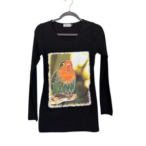 POL Lovebird Graphic Baby Tee Sequin Bedazzle Long-Sleeved NWOT S Boho Boutique
